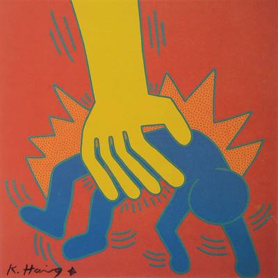 Keith Haring, 1958 Reading - 1990 New York, Farboffset, handsigniert, Motiv ca. 26.5x26.5 cm, unter Glas gerahmt