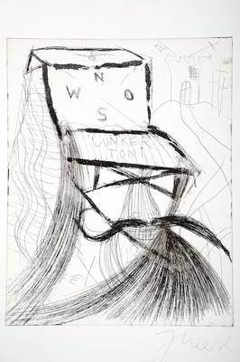 Jonathan Meese, geb. 1971, "Der Junker Toni", Radierung auf dickem Bütten, Griffelkunst 327 A3, aus 2007, handsigniert, rückseitig ...