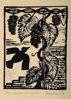 Erich Heckel, 1883-1970, "Vogel und Trauben", Holzschnitt auf Japan Bütten, handsigniert, datiert 59, mit Widmung "Mit besten ...
