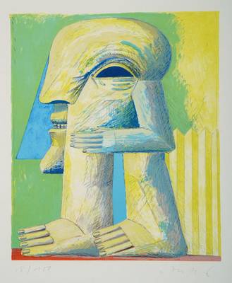 Horst Antes, geb. 1936, "Figur mit Zaun", Farblithografie auf Rives Büttenpapier, handsigniert, num. 15/150, aus 1957, Plattengr. ca. ...