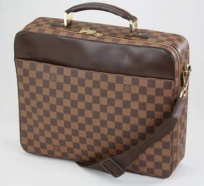 LOUIS VUITTON Notebooktasche Damier Ebene Sabana, Interieur mit braunem Canvas ausgekleidet, 2 Spannriemen mit Klettverschluss zum Verstauen des ...