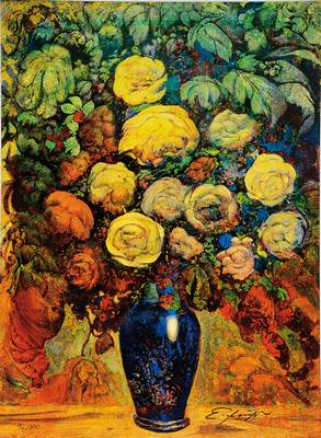 Ernst Fuchs, geb. 1930 Wien, Blumenvase, Giclee auf Leinwand, handsigniert und nummeriert 92/300, aus 2012, Blattgr. ca. 61x46 cm