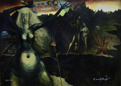 Ernst Fuchs, geb. 1930 Wien, Gertrude Baschnegger vor dem Lebensbaum, Giclee auf Baumwollpapier, handsigniert und nummeriert 289/300, aus 2012, Motiv ...