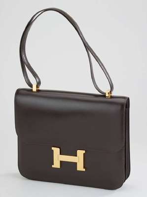 Braune HERMES CONSTANCE Bag, 1980er Jahre, ca. 23 x 26 cm, Montur vergoldet, Umhängeriemen, neuwertiger Zustand kaum Gebr.-Sp. mit orig. Dustbag ...