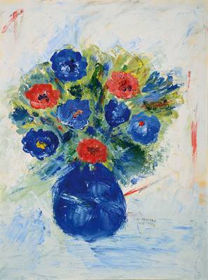 Karin Freitag, zeitgenössische Künstlerin, Konvolut aus zwei Blumenstillleben, 1x Aquarell, handsigniert und datiert Hamburg - 1975, PP, ca. ...