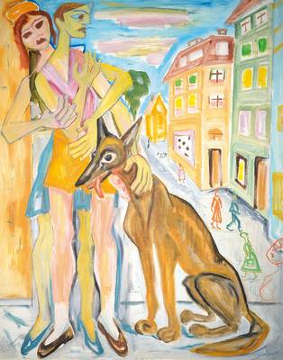 Franz Dellgruen, 1901-1984, Meisterschüler von Robert Sterl und Max Slevogt, hier: In der Straße, Öl/Lwd, links unten signiert, ca. 106x83cm, ...
