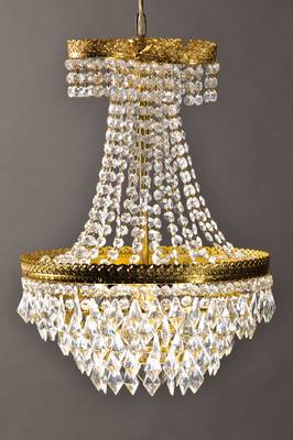Deckenlampe, wohl Böhmen, 20/30er Jahre, Gehänge 5fach abgehängt, 6 Brennstellen, H. ca. 60 cm, D. ca. 42 cm, Elektrifizierung nicht geprüft, ...