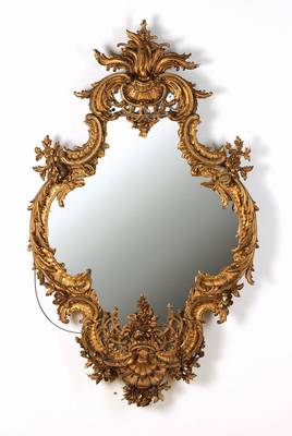 Großer Wandspiegel, deutsch, um 1890, Stuckrahmen, Spiegelglas ergänzt, kleinere Fehlstellen kaum störend, ca. 146 x 85 cm