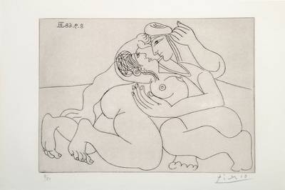 Pablo Picasso, 1881-1973, Radierung, handsigniert und num. 9/50, Platte ca. 14,5x20,5 cm, Blattgr. ca. 22,5x28,5 cm, unter Glas gerahmt
