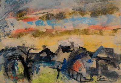 Ida Kerkovius, 1879-1970, Gouache auf Papier, links unten monogrammiert und datiert 58, PP, ca. 20x29 cm, unter Glas gerahmt