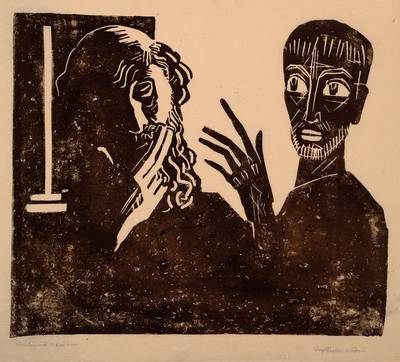 Rolf Müller-Landau, 1903-1956, Christus und Nikodemus, Monotypie handsigniert, l.Altersspuren, ca. 54.5 x 54 cm