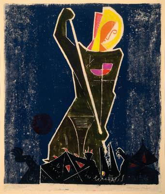 Rolf-Müller-Landau, 1903-1997, St. Michael, Monotypie, handsigniert, ca. 53x44 cm, unter Glas, Rahmen