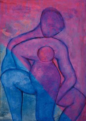 Roman Kossok, geb. 1956 Polen, Abstr. Komposition, Darstellung nackter Körper in Bewegung, Öl/Holz, signiert, ca. 70x50 cm, Rahmen