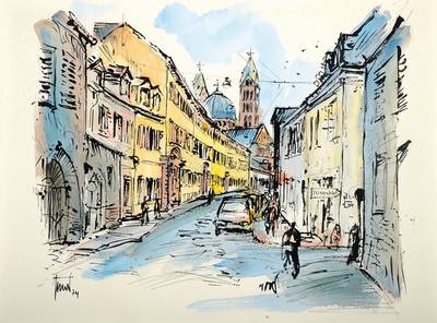 Georg Günther Zeuner, 1923 Dresden - 2011 Speyer, Stadtansicht, Aquarell/Papier, handsigniert und datiert 74, ca. 48,5x63,5 cm, unter Glas gerahmt