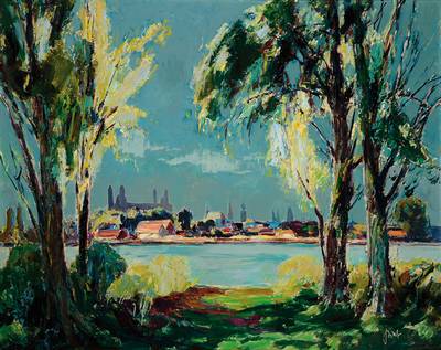Karl Graf, 1902 - 1986 Speyer, Landschaft, Öl/Malplatte, handsigniert rechts unten, ca. 68x85 cm, Rahmen