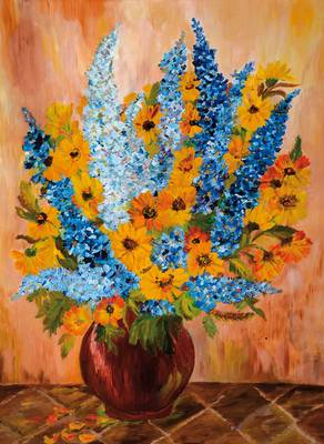 Unbekannter Künstler, Blumenstillleben, Öl/Lwd, unsigniert, min. Leinwandschäden vorderseitig kaum zu erkennen, ca. 80x60 cm, Rahmen