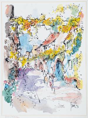 Georg Günther Zeuner, 1923 Dresden - 2011 Speyer, wohl Altstadt Speyer, Aquarell/Papier, handsigniert und datiert 93, ca. 52x39 cm, PP, unter Glas ...