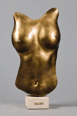 Monogrammist DCH, wohl Belgien, 1992, weiblicher Torso, Steinguss galvanisiert, goldfarben gefasst, moderne elegante Durchformung, feine ...