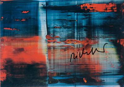 Gerhard Richter, geb. 1932 Dresden, Konvolut aus zwei Multiples, 1x Abstraktes Bild, 1x Lesende, je handsigniert, ca. 10,5x14,5 cm