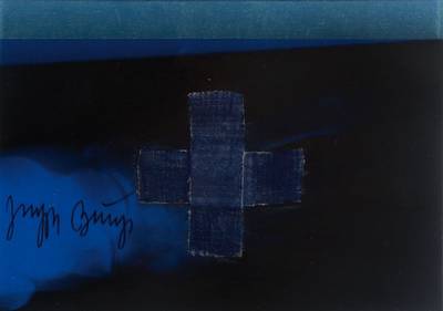 Joseph Beuys, 1921-1986, Blaukreuz, Collage, Pflaster auf sehr dünnem Kunststoff, auf dünnem Karton befestigt, handsigniert, ...