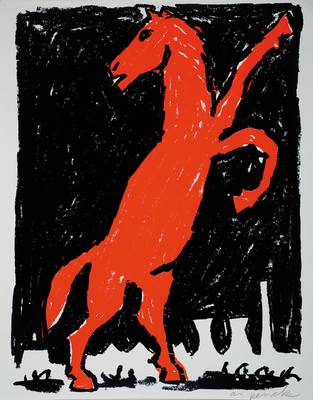 A.R. Penck, geb. 1939 Dresden, Rotes Pferd, Farbsiebdruck, handsigniert, Blattgr. ca. 62x49 cm