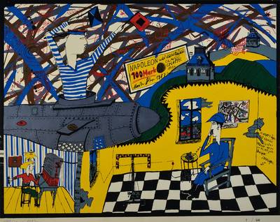 Möritz Götze, geb. 1964, Farbsiebdruck, handsigniert und nummeriert 1/60, datiert 1987, ca. 57x72 cm, unter Glas gerahmt, teilw. beschm.