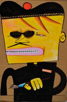 Jim Avignon, geb. 1966, Angry Artist, Objekt, Mischtechnik auf Pappkarton, unsigniert, von 2013, ca. 60x39 cm
