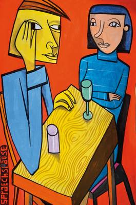 Jim Avignon, geb. 1966, Gesprächspause, Mischtechnik / Papier, unsigniert, Blattgr. ca. 121x75 cm