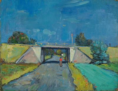 Friedrich Josse, 1897-1994, Viadukt, Öl/Malkarton, rechts unten signiert, ca. 37,5x48,5 cm