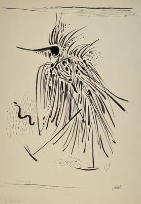 Friedrich Josse, 1897-1994, Der Reiher, Tusche- und Bleistiftzeichnung auf Papier, rechts unten handsigniert, auf dünnem Karton befestigt, Blattgr. ...