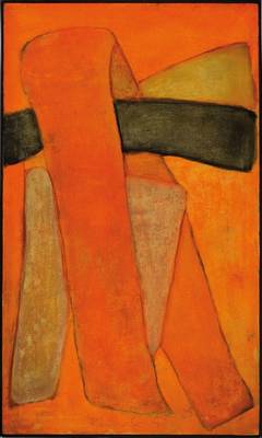 Roman Kossok, geb. 1956 Polen, Abstrakte Komposition in Orange und Grau, Öl/Lwd, handsigniert, ca. 100x60 cm, Leisten