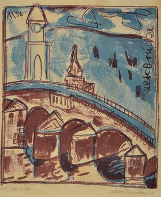 Wolfram Kurzenberger, 1931-2005, Farblithographie, Alte Brücke, handsigniert und nummeriert 15/25, betitelt und datiert 56, ca. 50x40 cm, unter Glas ...