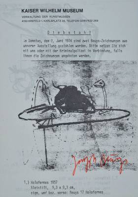 Joseph Beuys, 1921-1996, "Diebstahl", Offset, handsigniert, 1974/77, anlässlich Diebstahlsuche Kaiser Wilhelm Museum Krefeld, vgl. ...