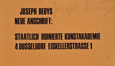 Joseph Beuys, 1921-1996, Neue Anschrift, Multiple Postkarte, handsigniert, ca. 12x20,5 cm, unter Glas gerahmt