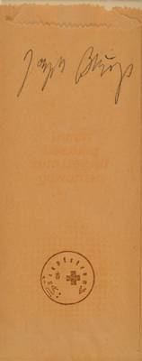 Joseph Beuys, 1921-1996, DDR-Tüte, Multiple, handsigniert, mit Hauptstromstempel, leicht verblasst, 29x12 cm,unter Glas gerahmt