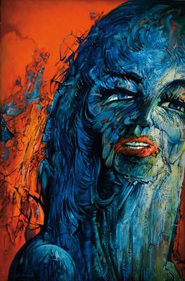 Manfred Herzog, geb. 1949 Ludwigshafen, Blaue Xanthippe, Öl/Lwd, pastoser Farbauftrag,links unten signiert, ca. 150x100 cm