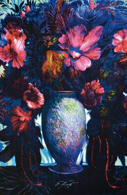 Ernst Fuchs, geb. 1930 Wien, Blumenbouquet, Giclee auf Leinwand, signiert und nummeriert 24/300, Blattgr. ca. 88x61 cm