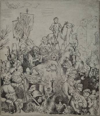 Karl Hubbuch, 1891-1979, Der letzte König, Radierung wohl 1919, rückseitig Nachlaßstempel, betitelt und datiert, Lit. Katalog Hasenclever 1983 Nr. ...