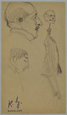 Karl Hubbuch, 1891-1979, Bleistiftzeichnung um 1920, Nachlaßstempel, monogrammiert rückseitig und weitere Porträt Studien, PP, Blattgr. ca. 17x10 ...