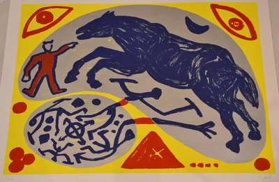 A.R. Penck, geb. 1939 Dresden, Blaues Pferd und der Mongole, Farbsiebdruck, handsigniert und nummeriert e.a., Auflage 40 + ea., Lit. A.R. Penck - ...
