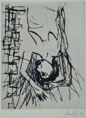 Georg Baselitz, geb. 1938, Radierung, handsigniert und nummeriert 220/250, dat. 82, Platte ca. 32x24,5 cm, Blattgr. ca. 70,5x53 cm, unter Glas ...