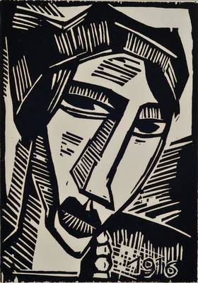 Karl Schmidt-Rottluff, 1884-1976, Holzschnitt, Frauenkopf, im Druck datiert 1916, Motiv ca. 25,5x18 cm, Blattgr. ca. 32x24,5 cm, PP