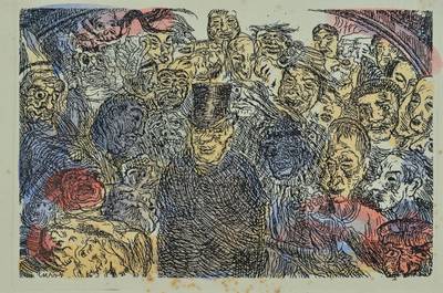 James Ensor, 1860-1949, Masques Intrigues, Farbradierung, handsigniert, rückseitig Authentizitätsstempel Centre National Pour l´Etude du XIX-XXme ...