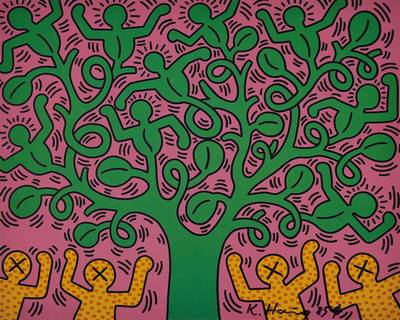 Keith Haring, 1958-1990, Farboffset, handsigniert, datiert 85, Motiv ca. 25x31.5 cm, unter Glas gerahmt