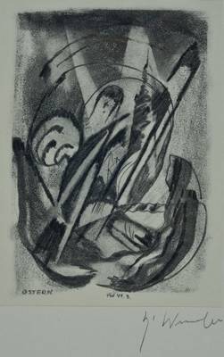 Fritz Winter, 1905-1976, Lithographie, Ostern, auf PP handsigniert, im Druck betitelt und bezeichnet, Motiv ca. 13,5x9,5 cm, Blattgr. ca. 24x18 cm, ...