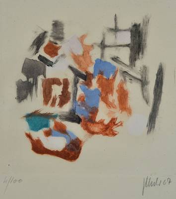 Fritz Winter, 1905-1976, Farbradierung, handsigniert und nummeriert 4/100, Platte ca. 19x18 cm, Blattgr. ca. 56,5x38 cm, unter Glas gerahmt