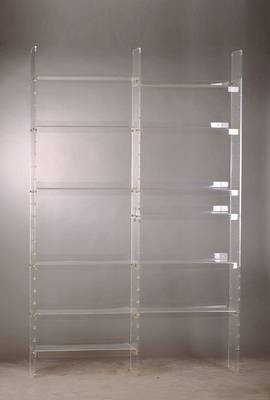 Plexiglasregal, 20. Jh., 12 Einlegeböden frei einsetzbar, auch als Raumtrenner gut geeignet, guter Zustand, ca. 241x154x28 cm