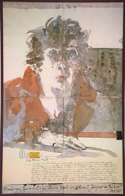 Horst Janssen, 1929-1995, Farboffset, handsigniert, ca. 64,5x40 cm, PP, unter Glas gerahmt