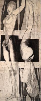 Ernst Fuchs, geb. 1930 Wien, Radierung, handsigniert, mit Bugfalten, Blattgr. ca. 29x70 cm, PP, Gesamt ca. 44x84 cm