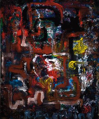 Rudi Baerwind, 1910-1982 Mannheim, abstrakte Komposition, Öl/Holz, signiert, ca. 122x102.5 cm